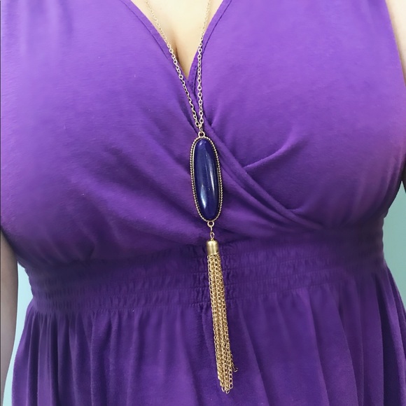NEW!💙💎PURPLE GOLD TONE LONG TASSEL NECKLACE!💎💙 - Picture 5 of 8